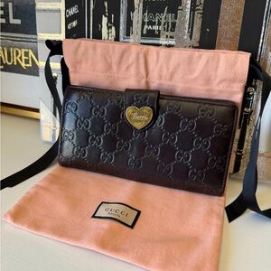 GUCCI Guccissima Heart Continental Wallet Dark Brown